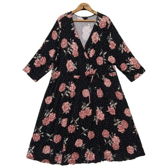 Torrid Mini Jersey Wrap Dress Plus Size 3X Black Polka Dot Floral Print Stretch - Picture 2 of 13